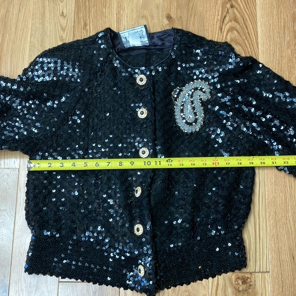 Vintage Neiman Marcus Black Sequin Cardigan/jacket XL - Picture 9 of 14